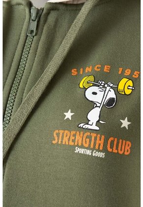 Buzo  De Snoopy Con Cierre Y Capucha Verde Y Caqui Para Mujer M