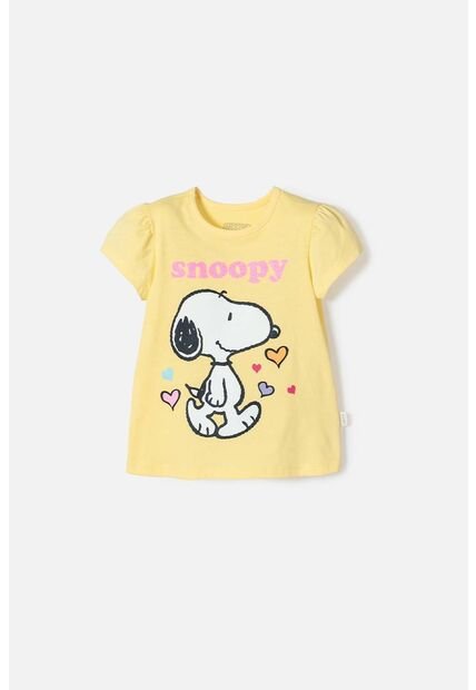 Camiseta De Snoopy Manga Corta Amarilla Para Niña 2T A 5T 4T