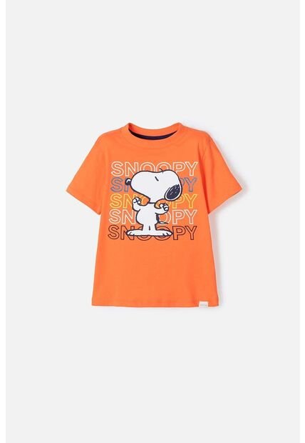 Camiseta De Snoopy Manga Corta Naranja Para Niño 2T A 5T 5T