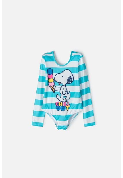 Vestido De Baño De Snoopy Blanco Y Turquesa Con Estampado Para Niña 4
