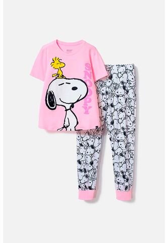 Pijama De Snoopy Con Pantalón Largo Rosada Para Mujer S Snoopy