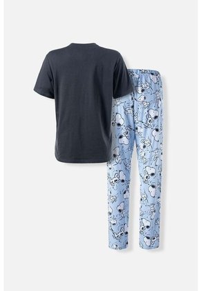 Pijama De Snoopy Gris Y Azul Claro De Pantalón Largo Para Mujer M