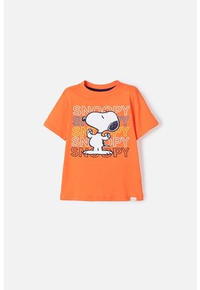 Camiseta De Snoopy Manga Corta Naranja Para Niño 2T A 5T 4T