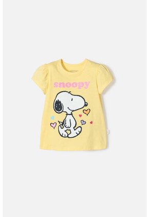 Camiseta De Snoopy Manga Corta Amarilla Para Niña 2T A 5T 2T