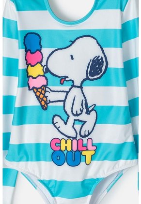 Vestido De Baño De Snoopy Blanco Y Turquesa Con Estampado Para Niña 10