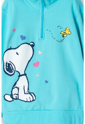 Buzo De Snoopy Azul Turquesa Con Cierre En Cuello Para Niña 6