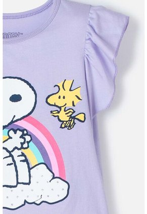 Camiseta De Snoppy Manga Corta Lila Para Niña 2T A 5T 4T