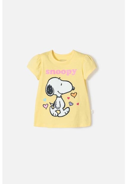 Camiseta De Snoopy Manga Corta Amarilla Para Niña 2T A 5T 5T