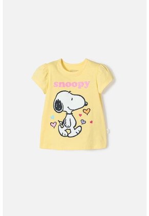 Camiseta De Snoopy Manga Corta Amarilla Para Niña 2T A 5T 5T