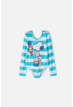 Vestido De Baño De Snoopy Blanco Y Turquesa Con Estampado Para Niña 6
