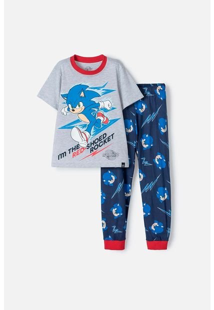 Pijama De Sonic Gris, Azul Y Roja De Pantalón Largo Para Niño 8