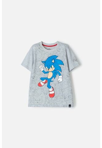 Camiseta Sonic Manga Corta Gris Jaspe Para Niño 8 SONIC