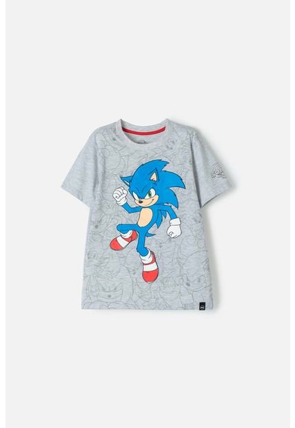 Camiseta Sonic Manga Corta Gris Jaspe Para Niño 8