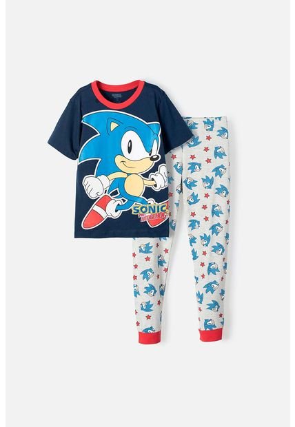 Pijama De Sonic Azul Y Gris De Pantalón Largo Para Niño 8