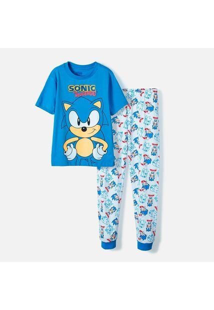 Pijama De Sonic Con Pantalón Largo Azul Para Niño 12