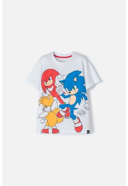 Camiseta De Sonic Blanca Y Roja Estampada En Frente Para Niño 10