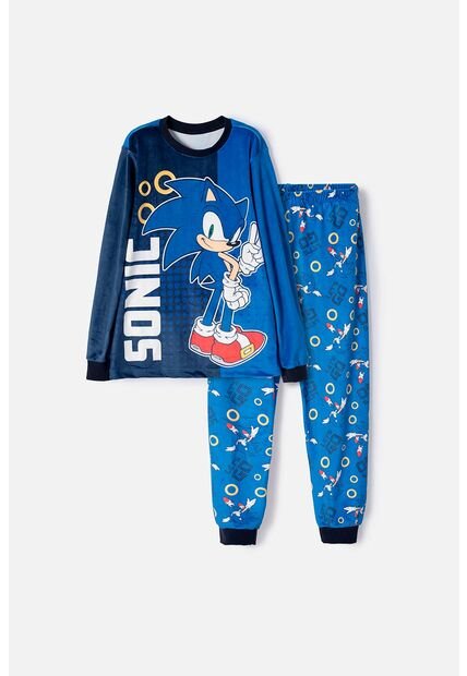 Pijama De Sonic Con Pantalón Largo Azul Para Niña 8