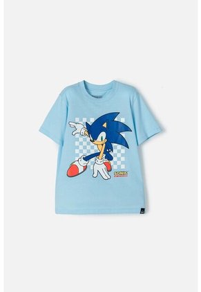 Camiseta De Sonic De Manga Corta Azul Para Niño 8