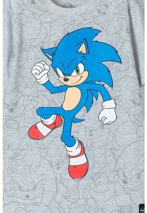 Camiseta Sonic Manga Corta Gris Jaspe Para Niño 10