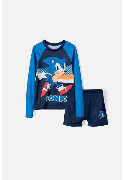 Conjunto De Baño Sonic Manga Larga Azul Para Niño 6