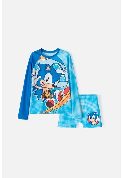 Conjunto De Baño De Sonic Manga Larga Azul Para Niño 12