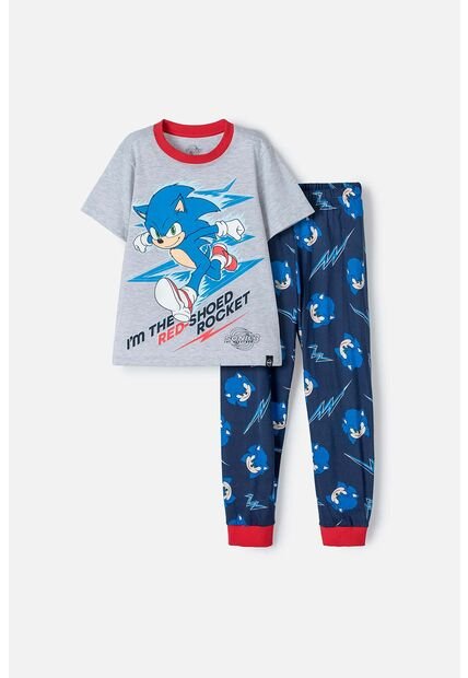 Pijama De Sonic Gris, Azul Y Roja De Pantalón Largo Para Niño 10