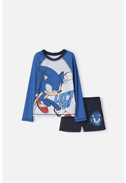 Conjunto De Baño Sonic Manga Larga Azul Y Blanco Para Niño 12