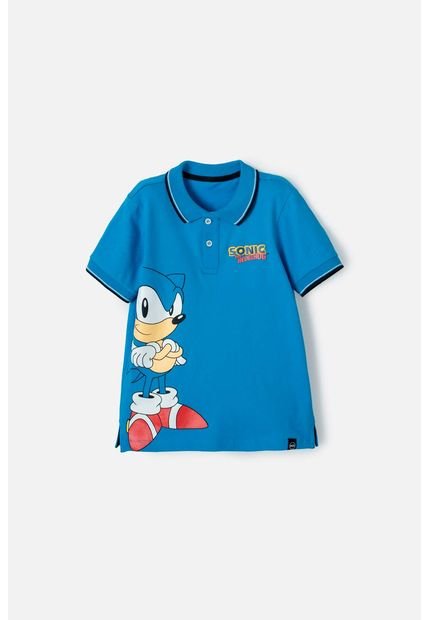Camiseta Tipo Polo De Sonic Azul Con Botones Para Niño 10