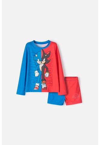 Traje De Baño De Sonic Azul Y Rojo De Manga Larga Para Niño 6 SONIC