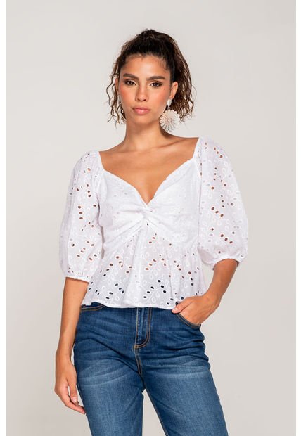 Blusa En Ojalillo Blanco L