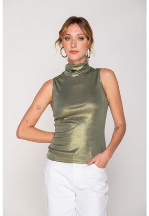 Blusa Con Cuello Drapeado Dorado M