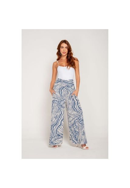 Pantalón Palazzo Estampado Est Azul S