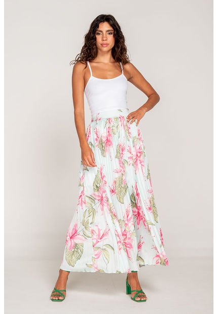 Falda Larga Plisada Est Naranja M