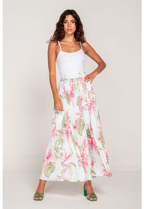 Falda Larga Plisada Est Naranja M