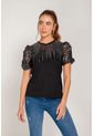Camiseta Con Mangas En Chiffon Negro S de Spírito