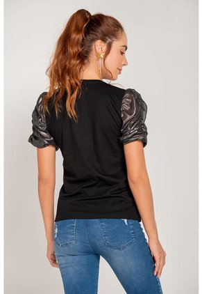 Camiseta Con Mangas En Chiffon Negro S