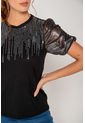 Camiseta Con Mangas En Chiffon Negro S de Spírito