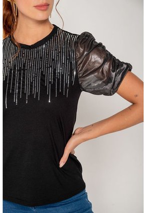 Camiseta Con Mangas En Chiffon Negro S