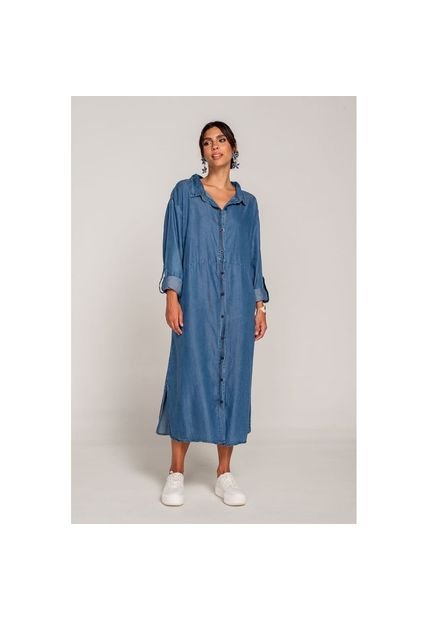 Vestido Largo Camisero Azul Medio XL
