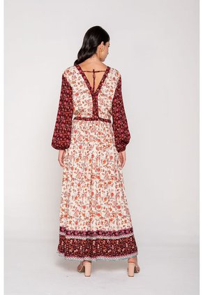 Vestido Largo Estampado Est Vinotinto S