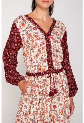 Vestido Largo Estampado Est Vinotinto S