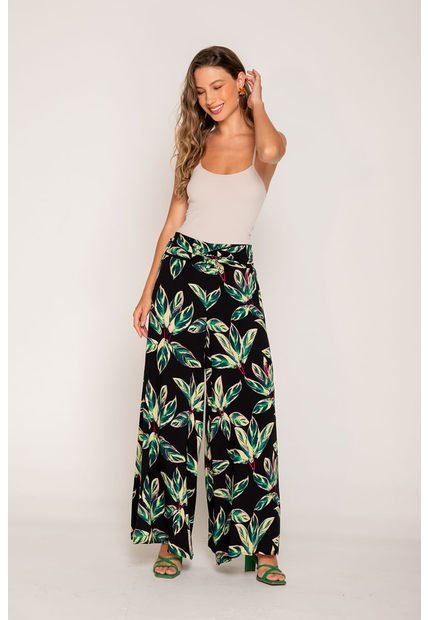 Pantalón Palazzo Estampado Est Negro L