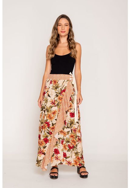 Falda Larga Estampada Est Marfil S