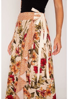 Falda Larga Estampada Est Marfil S