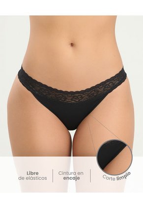 Panty Semidescaderado Cintura En Encaje Negro ST Even 49452