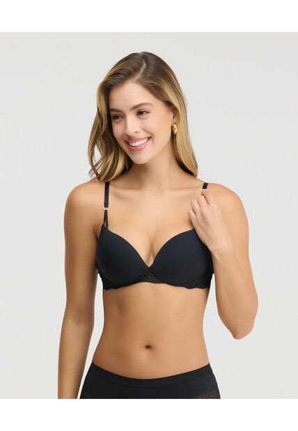 Brasier Realce Medio Escote Profundo Cargaderas Ajustables Negro St Even 49690