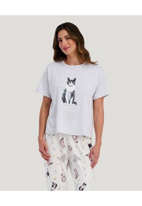 Pijama De Pantalón Con Camiseta Manga Corta Estam Gatos ST Even 18678