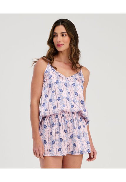 Pijama Short Con Blusa De Tiras Ajustables Estampado Rosado ST Even 18694