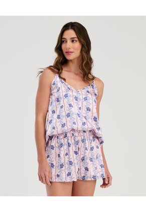 Pijama Short Con Blusa De Tiras Ajustables Estampado Rosado ST Even 18694