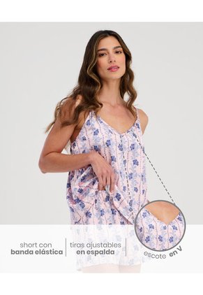 Pijama Short Con Blusa De Tiras Ajustables Estampado Rosado ST Even 18694